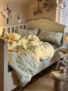 4 piezas Juego de ropa de cama floral vintage, ropa de cama suave y cómoda para el dormitorio, patrón verde lindo de flores y plantas, transpirable y suave para todas las estaciones, incluye 1 funda nórdica, 1 sábana plana, 2 fundas de almohada, sin relleno, adecuado para dormitorio, dormitorio, uso doméstico, disponible en varios tamaños