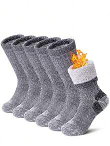 6/3/1 双超厚羊毛袜，男士保暖羊毛袜，舒适柔软羊毛袜，送给爸爸的圣诞礼物，适合寒冷天气，长袜，冬季，黑色袜子，保暖女士袜子，休闲厚吸水舒适中筒袜，适合秋冬穿着，男女通用 - 彩色 - 查看 2