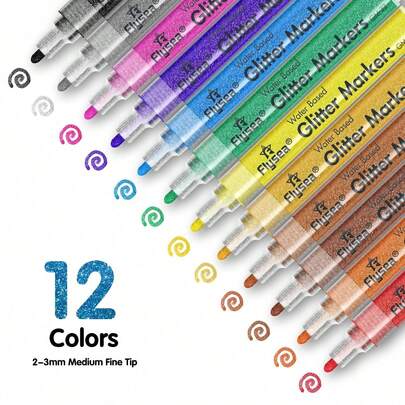 FLYSEA 12 colori Pennarelli metallici, punta media adatti per pittura su rocce, pietre, ceramica, vetro, legno, tessuti, cartoleria, tela, progetti fai-da-te, ideali per la Festa del Papà, Pasqua, feste di compleanno, Natale, Ognissanti, San Valentino, Festa della Mamma, Ringraziamento, progetti di ritorno a scuola