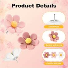 30 szt. trwałych, żywicy ABS, urocze pinezki z motywem kwiatów, z organizerem – różowe i białe kwiaty, idealne na tablice ogłoszeń, do ekspozycji zdjęć w domu i biurze, jako akcesoria do bukietów