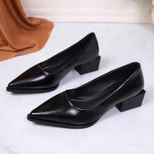 Elegant Women's High Heels, With Faux Leather Uppers, Soft And Comfortable Lining, Exquisite Block Heels, And Non-Slip Rubber Soles. Suitable For Both Formal And Everyday Wear. Local Warehouse. - màu đen - Xem 1