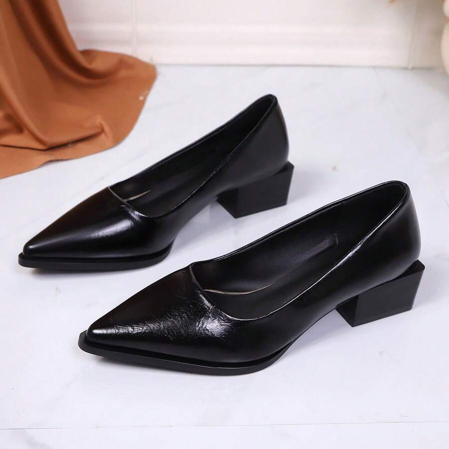 Elegant Women's High Heels, With Faux Leather Uppers, Soft And Comfortable Lining, Exquisite Block Heels, And Non-Slip Rubber Soles. Suitable For Both Formal And Everyday Wear. Local Warehouse. - màu đen - Xem 1