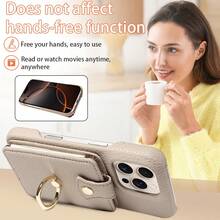 荔枝纹多卡位斜挎真皮手机壳，带风琴式卡套，兼容 17 Pro Max/17 Pro/Air/17/16 Pro Max/16/15/14/13/12/11、A16系列，防摔防盗保护套，带指环支架