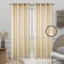 Panel Cortinas Translucidas Visillo Tul,Cuadros Voile Cortinas Ojales,Decorativo Cortinas Paneles para La Sala De Estar Dormitorio - Beis - Ver 3