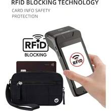 WESTBRONCO - portafolios acolchada de nailon para mujer, con 3 bolsillos con cierre, para viaje, tarjeta de crdito, organizador de telfono - Negro - - Ver 4