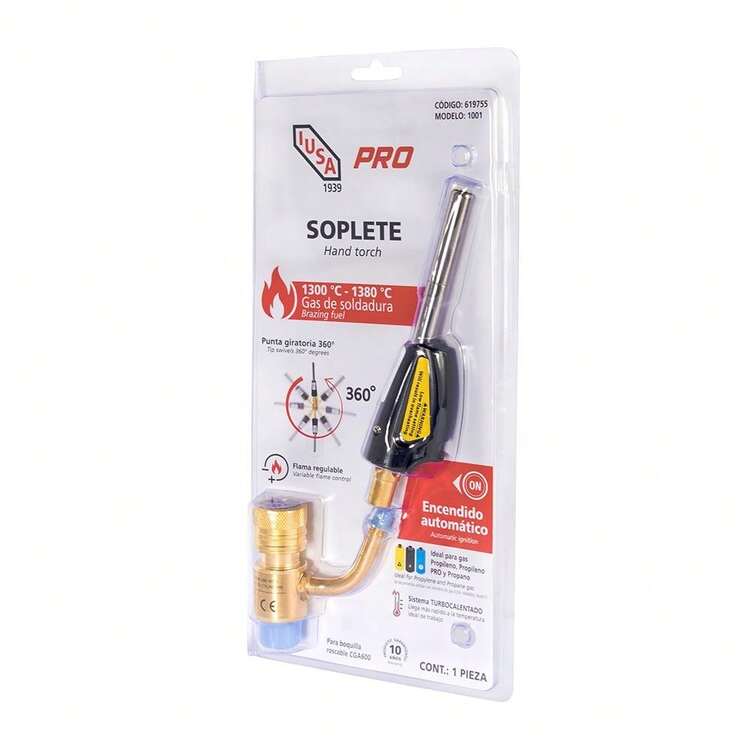 Soplete PRO con encendido electrónico, boquilla CGA600, IUSA - Negro - Añade 3