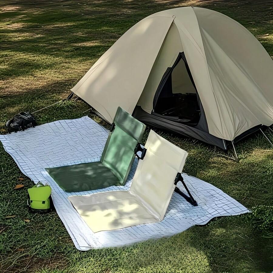 便携式折叠沙滩椅，配有柔软的坐垫和靠背 - 轻便的户外休闲椅，适用于露营、花园、野餐和户外活动 - 采用耐用的牛津布面料和铝合金框架，便于携带，是万圣节和圣诞节的完美礼物，可折叠沙滩椅、露营椅、花园休闲椅，结构坚固 - 彩色 - 查看 1