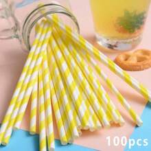 100/20pcs Thick Disposable Straws, Colorful Creative Party Birthday Decoration Festival Event Craft Straight Paper Straws For Christmas, Thanksgiving, Halloween Decoration Supplies - Yellow - View 9