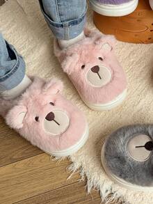 Damskie, jednokolorowe, swobodne, pluszowe kapcie wsuwane z futerkowym wykończeniem, wygodne, domowe ubranie na jesień/zimę