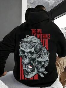 Men'S Horror-Themed Skull Hoodie With Red "The Evil Within" Print - Soft & Comfortable Long Sleeve Pullover, Edgy Gothic Lettering & Skull Graphic, Front Pocket, All-Season Casual Wear, Comfortable Fit For Horror Fans & Themed Events (Regular Cut), Graphic Hoodie Men, Hoodie For Men Graphic, Halloween Hoodie For Men, Hoodie Graphic Men, Men Hoodie For Men, Men Graphic Hoodie, Men Hoodie Graphic, Black Hoodie Men, Men Sweatshirt And Hoodie, Hooded Sweatshirt For Men, Men' Hooded,Fall Hoodies,Men's Fall Clothes,Street Wear,Halloween,Mens Hoodies,Y2k Clothes,Jesus Hoodie,Thanksgiving Day,Nightmare Before Christmas,Christmas - 黑色 - 查看 1