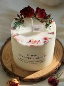 1支天然花香蜡烛，大豆蜡制成，含干花，适用于卧室、房间、办公室装饰。精美香氛礼物，适合节日、父母、朋友（随机标签）