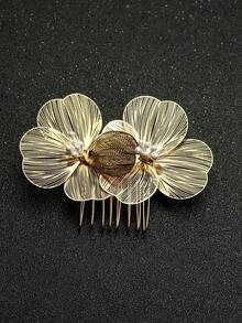 1pc Ladies' Handmade Hair Comb With Gold Bowknot, Perfect For Bridal Party, Festival, Adult Gift Elegant - Gold - View 2
