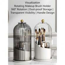 Caja de almacenamiento de maquillaje giratoria de 360°, transparente, caja de almacenamiento de escritorio, soporte para brochas de maquillaje, soporte para bolígrafos de escritorio, decoración del hogar, colgante de baño, caja de almacenamiento de maquillaje a prueba de polvo y resistente al agua, adecuada para tocador, baño, dormitorio, escritorio