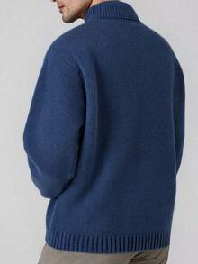 1pc Teen Boys' Fashionable Solid Color Comfortable Casual Pullover Sweater, Suitable For Outdoor, Layering Or Outerwear, Warm & Thick Knit, Autumn/Winter - Navy Blue - View 6