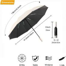 Paraguas, 2 en 1 Paraguas para Lluvia y Viento Reforzado con 360 Tiras Reflectantes, Sombrilla Proteccion UPF 50+ de 10 Costillas, Paraguas Plegable Reverse para Viaje, Trabajo, Automvil - Beis - Ver 3