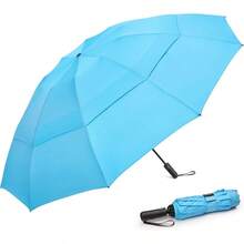 Paraguas de G4Free de 42465462 pulgadas, compacto, reversible, de viaje, con 10 varillas, resistente al viento y a la lluvia, doble capa, apertura y cierre automticos - Azul cielo + 54 inch - Ver 9