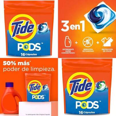 PODS Detergente para Lavandería en Cápsulas, para Ropa Blanca y de Color, 16 Cápsulas(default)
