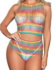 Carnaval Body Rede de Peixe Arco Iris Body de Arrastão Arco Iris Colorido Carnaval Cores Sedutor e Fascinante, Destacando a Silhueta Perfeita Conjunto de Renda Colorido Sensual Design Vazado Presente de Dia dos Namorados Exclusivo para Casais Apaixonados Apaixonados Acendedor de Paixão Traje Noturno da Sedução - Vermelho - Visão 8