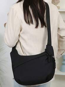 1 Stück Damen Mode Umhängetasche, ultraleicht gewebt mit Reißverschluss, große Kapazität, für Pendeln & Lässig, mehrlagig, Umhängetasche, Schule, einfarbig, minimalistisch, vielseitig, unisex