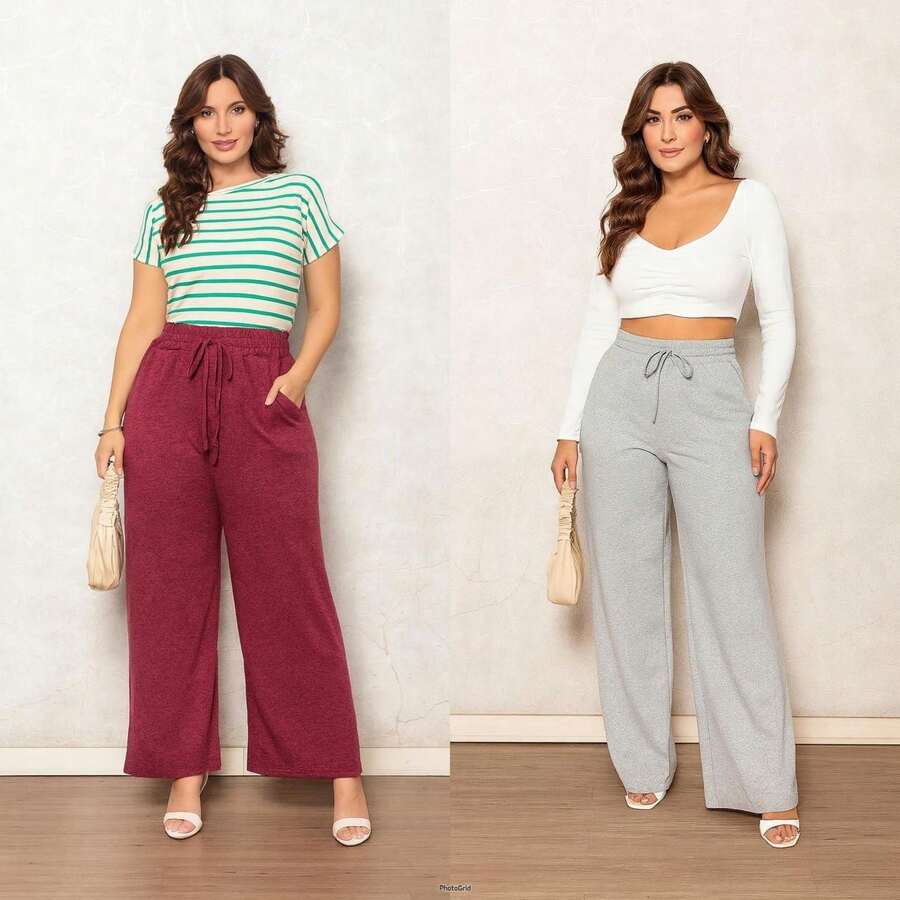 Kit 2 Women's Lanzinha Pants Winter Fashion Pantalona 2025 - hồng và xám - Xem 1