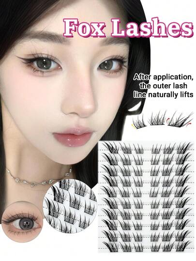 Elynique 10 Rows 60pcs C Curl Fox Eye Effect Winged False Eyelashes,Individual Lashes 3D Natural Effect, Easy To Apply To The Eyes, Reusable, Instantly Enlarged, Segmented Design For Various DIY Options Lash Clusters,Eye Lash Clusters,Individual Eyelashes,Lashes,Fake Lashes