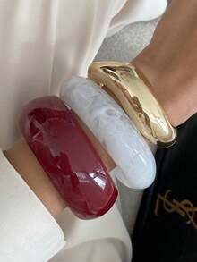 1 Stück/3 Stück Set Boho Geometrischer Bogen Asymmetrische Glatte Harz Manschette Armband, Luxuriöser Lässig Party Frauen Paare Hochzeit Urlaub Vielseitiges Metall Schmuck Armband Geschenk (Material und Farbe des Armbands entsprechen dem tatsächlichen Produkt)