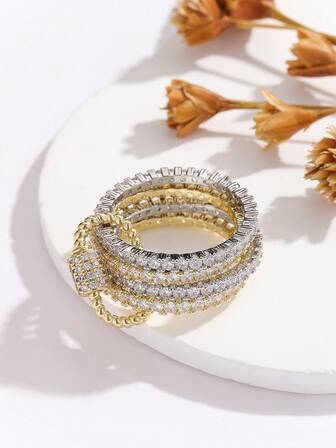 1pc Korean Fashion Minimalist Zirconia Rhinestone Ring Set, Unique Design Knuckle Ring For Women