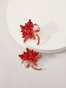 1 pereche cercei stud cu flori strălucitoare colorate cu stras pentru femei, bijuterii vintage elegante și chic pentru petrecere, bal, ocazie formală