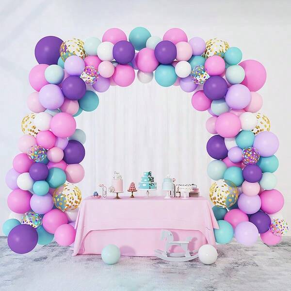 137 قطعة مجموعة إكليل وقوس البالونات لتزيين حفلة عيد الميلاد، مجموعة بالونات ملونة بالوردي والأزرق والبنفسجي الفاتح، إكسسوارات لحفلات الزفاف والحمام