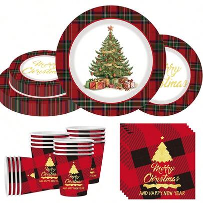 [منتج عيد الميلاد الجديد] طقم أدوات المائدة الورقية المتخصصة بعيد الميلاد ب- 80 قطعة/طقم، تشمل أطباق ورقية قطر 7 بوصة، كؤوس كرتونية قطر 9 أونصة، مناديل، مناسبة للتجمعات اليومية، حفلات أعياد الميلاد، حفلات الزفاف، حفلات استحمام الطفل، النوادي، حفلات الزفاف، حفلات الشاي، النزهات، الرحلات الخارجية، والحفلات المتخصصة، لوازم العشاء العائلي، لوازم حفلة عيد الميلاد