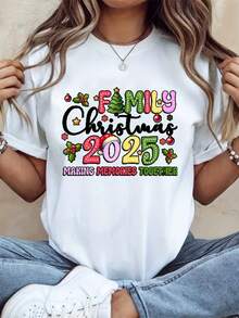 Retro Christmas Gift For Women, Plus-Size Casual Short-Sleeved Graphic T-Shirt, Breathable, Machine Washable, 220g