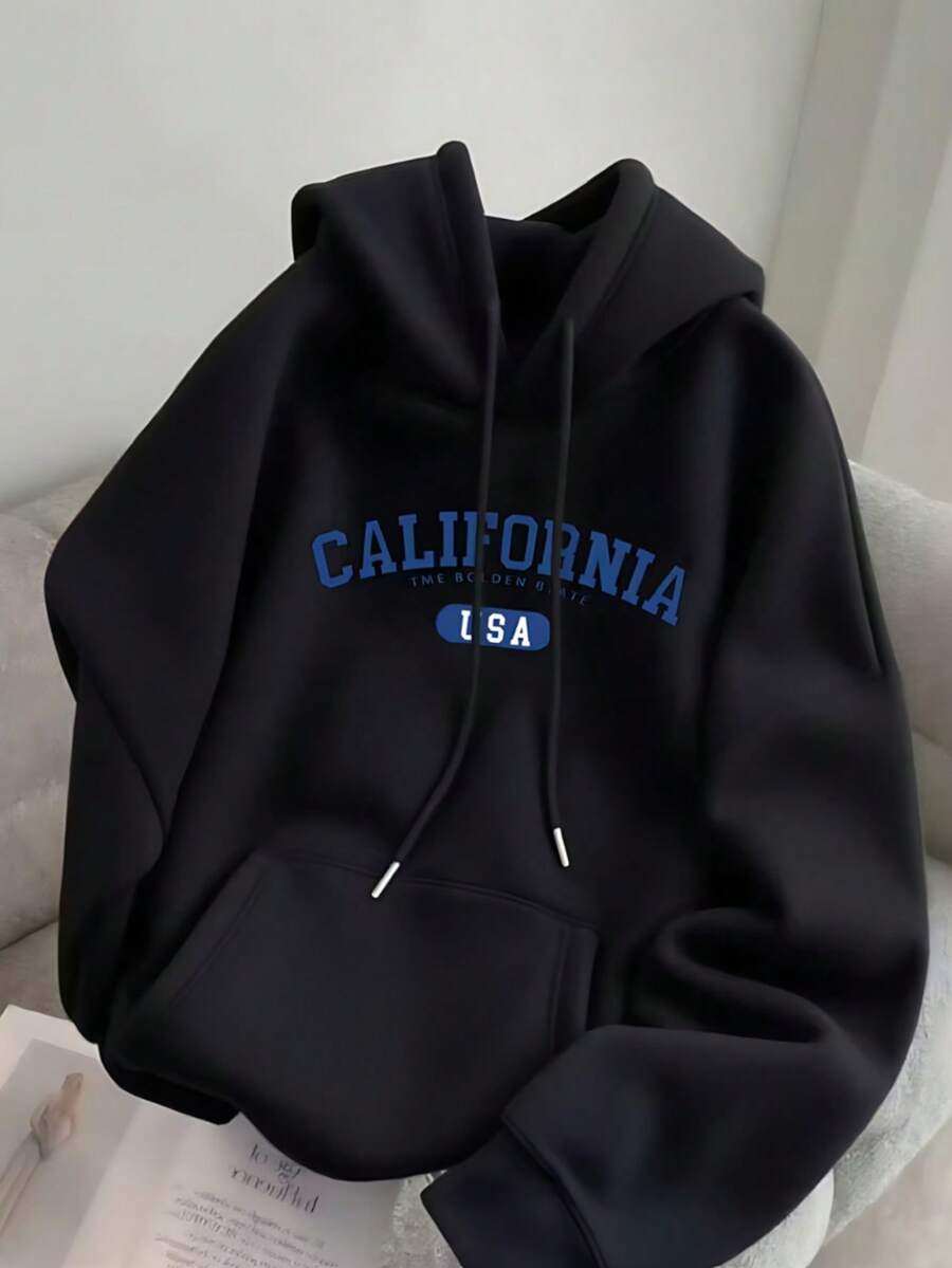Mujer003 Sudadera de mujer invierno sudadera de manga larga cómoda suave Sudadera negra con el logotipo "CALIFORNIA USA" que brinda un estilo atemporal y atractivo para todos los gustos - Negro - Ver 1
