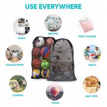 كيسان غسيل شبكيان قوي الجودة، مناسبان للغسيل الكبير، أكياس غسيل بحبال للجامعة والسكن الجامعي والسفر والمنزل والشقق، قطعتان