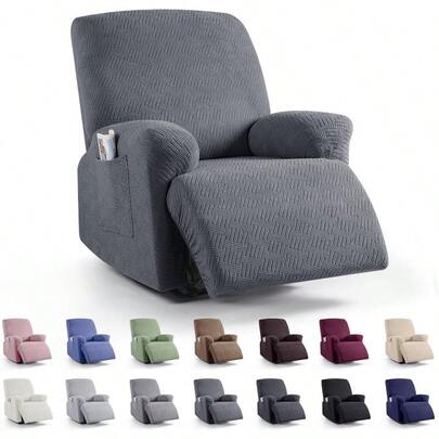 KinCam Recliner Covers Stretch Reclining Chair Covers Recliner Sofa Slipcovers Stripe Jacquard Recliner Couch Covers Furniture Protector Covers For Pet Kid 3 Seater Dark Gray