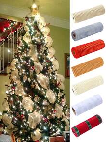 1/2Pcs Christmas Decorations 13 Types Of Net Ribbon 10 Yards Gold Polypropylene Mesh, DIY Wreath Bow Ribbon, Merry Christmas 2025 New Year Gift Wrapping Supplies Ribbon, Birthday Wedding Holiday Party Background Decorative Gauze, Christmas Tree Decoration, Wreaths, Stair Decoration Net Ribbon, Xmas Party Decor, Xmas Decor - Multicolor - View 2