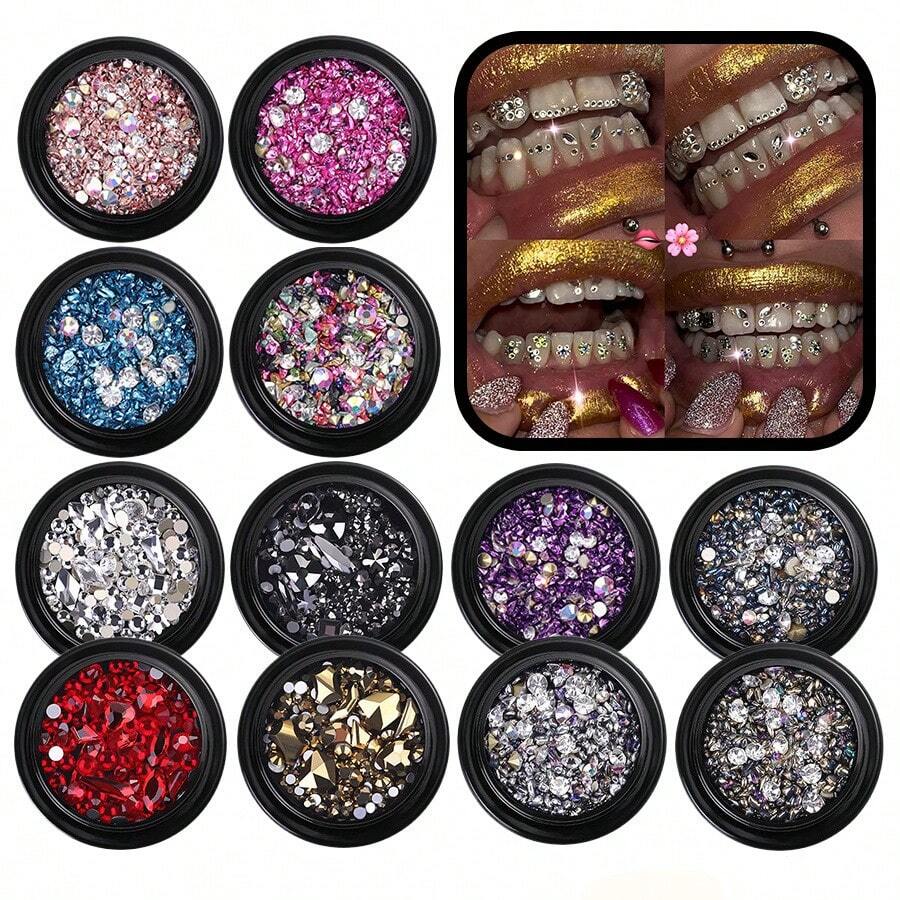 1 Set/72pcs White Butterfly Rhinestone Tooth Jewelry, Niche Popular Fashion Tooth DIY Starter Accessories, Suitable For Men & Women Daily, Party, Holiday (Excluding Glue) - Multicolor - View 1
