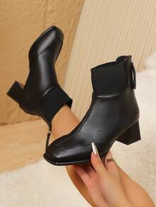 Jesień/zima 2025 Nowe, vintage'owe, grube, patchworkowe, dzianinowe, smukłe buty na średnim obcasie z zamkiem błyskawicznym z tyłu dla kobiet