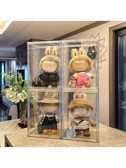 1pc Acrylic Display Case - Transparent Acrylic Plush Doll Storage Box, For Labubu, Multiple Sizes Available, Dust-Proof Storage Box, Suitable For Collectibles, Exquisite Gifts, Fans-Only, Doll Display Box, Interesting Design, Clear View, Ideal Christmas Gift (Plush Doll Not Included)