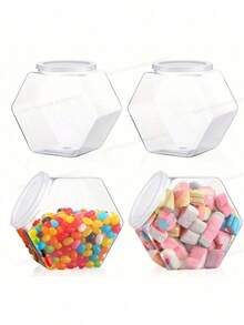 6pcs Hexagon Plastic Jars, Transparent Candy Jars, Plastic Cookie Jars With Airtight Lids, Reusable Wide Mouth Containers For Loose Coffee, Candy, Gifts And Storage