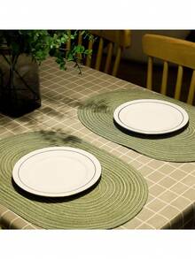 棉纱编织椭圆形餐垫 12x18 英寸，餐桌椭圆形餐巾，天然编织耐热桌垫，适合家庭聚会、婚礼派对（绿色） - 綠色 - 查看 4