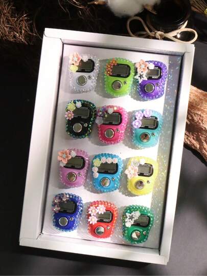 1pc Spring Flowers | Resin Preserved Flower With Flower & Rhinestone Counter, Ramadan Family Gathering Gift Tally Counter