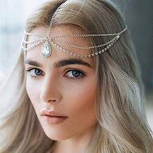 Gold Head Chain Pearl Sequins Rhinestone Headband Crystal Bohemian Hair Bands Halloween Hair Hoop Women Boho Hippie Hairband Party Decoration Cosplay Costume Handmade Headpiece Hair Jewelry 2 Pack#SSDD B BJNHMJ