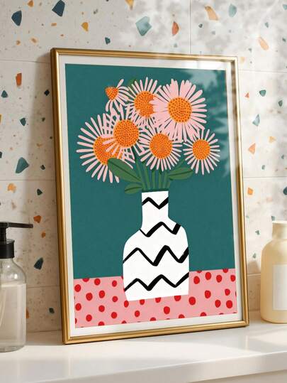 1pc Dark Botanical Canvas Poster Print - Unframed Living Room Wall Art Decor With Teal Vintage Color, Boho Bohemian Style, Pink Accent, Bedroom Decoration, Home Room Decor, Unique Gift Idea