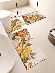 1/3 Stück rutschfeste, saugfähige Badezimmermatte, Silikonmatte, Retro-Muster Badezimmer, U-förmige Toilettenvorlage, saugfähige Fußmatte für das Waschbecken, 2,5 mm Dicke Weihnachtsdekoration Küchenteppich