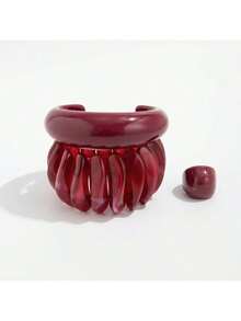 European And American Retro Hong Style Wine Red Open Bracelet INS Irregular Shaped Resin Elastic Bracelet - 02 Vòng tay đỏ 2926 - Xem 5