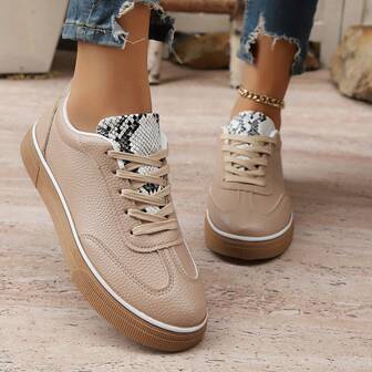 Women's Lace-Up Casual Skateboard Shoes, Outdoor Hiking Sports Shoes, Comfortable Versatile Leather Shoes