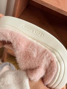 Damskie, jednokolorowe, swobodne, pluszowe kapcie wsuwane z futerkowym wykończeniem, wygodne, domowe ubranie na jesień/zimę