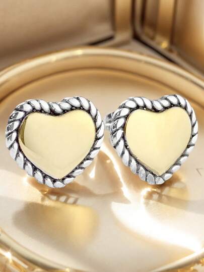 1 Pair Elegant Delicate Heart-Shaped Multi-Color Stainless Steel Stud Earrings, Suitable For Women's Daily Wear, Gift For Lover, Family, Sister, Birthday, Party, Christmas