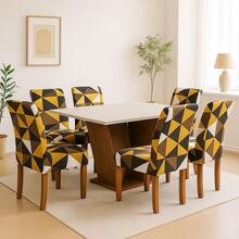 4-Seater Printed Chair Cover Kit For Kitchen Dining Room Gel Mesh Offer - Rust Brown - View 3