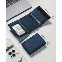 - portafolios de piel minimalista con bloqueo de RFID triple plegable, soporte para tarjetas de crdito con 3 ventanas de identificacin y bolsillo con cierre para hombres, Azul, Minimalista - azul - Ver 2